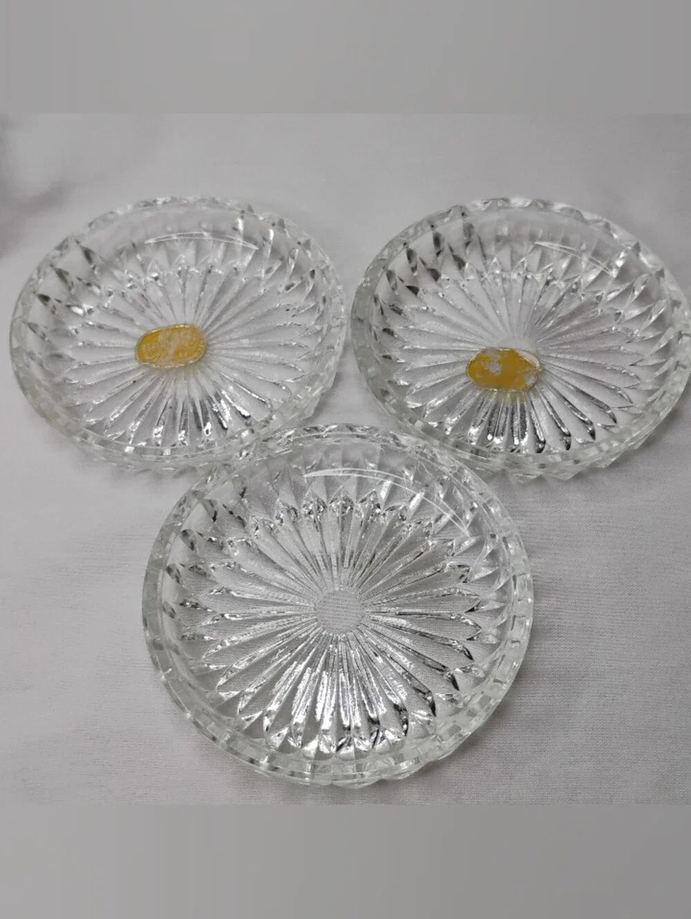 Vintage Bohemia Glass Czechoslovakian Crystal Coasters Set With Gold Plated Cart